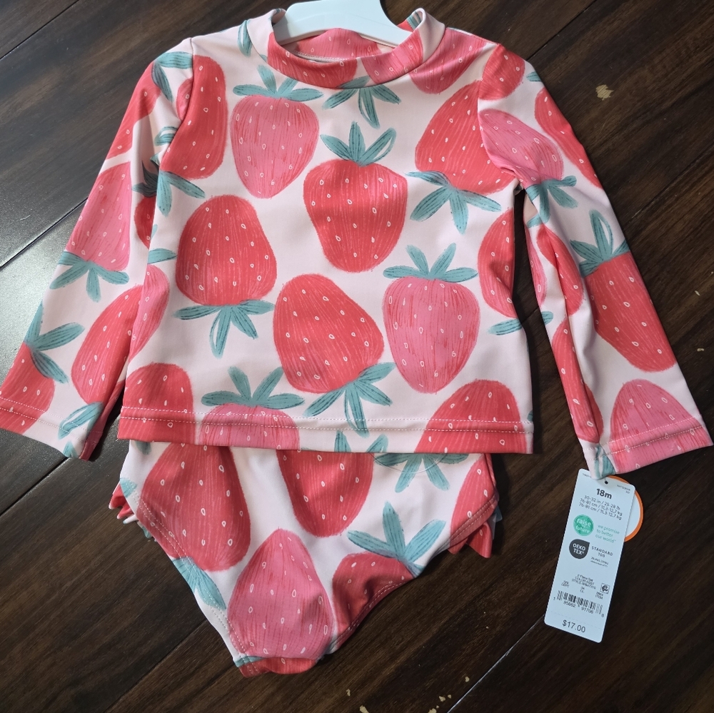 Carter's Pink and Red Strawberry Swim Set